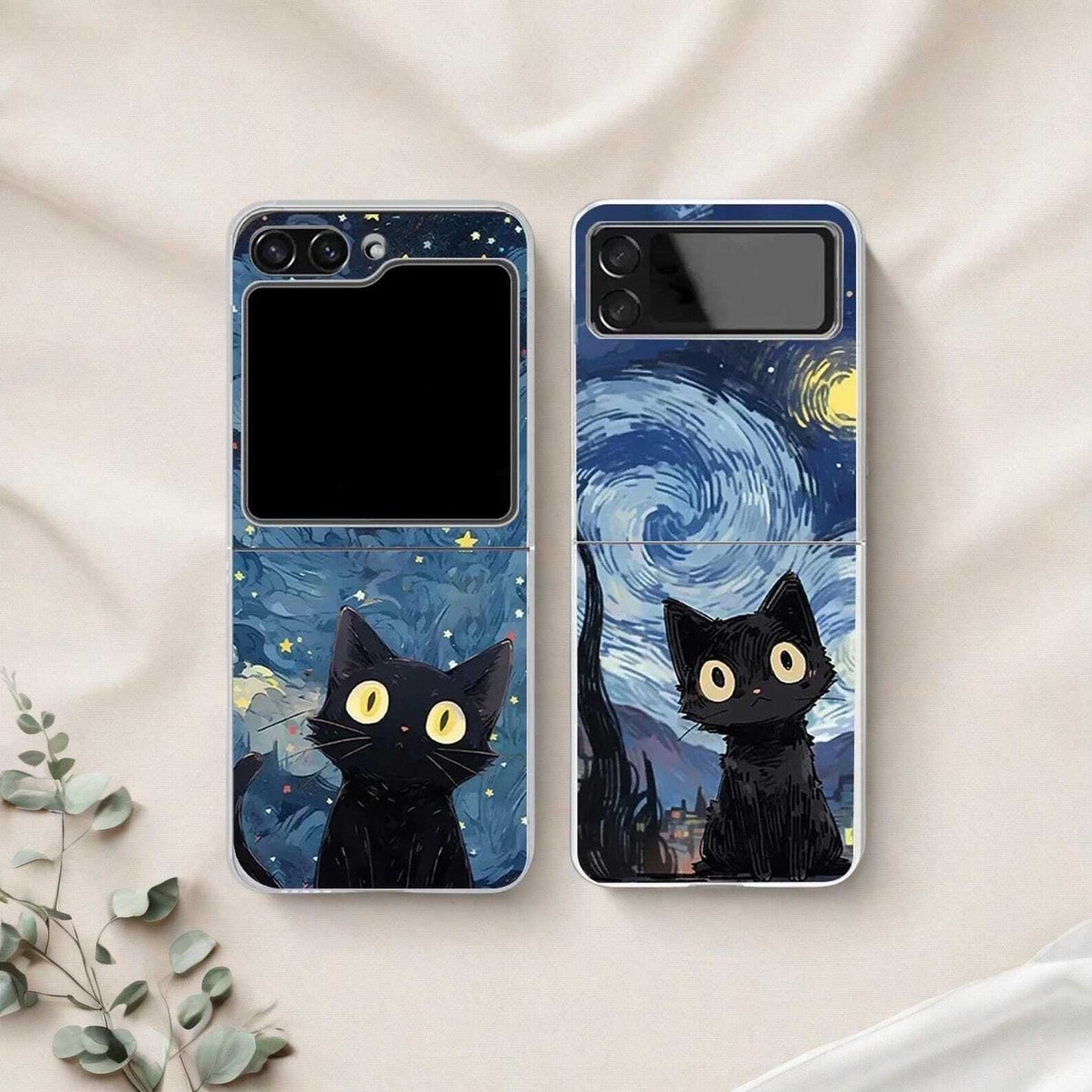 Black Cat Starry Night Cnase for Samsung Galaxy Z Flip 6/5/5G/4/3 LuxuryLifeWay Online Store