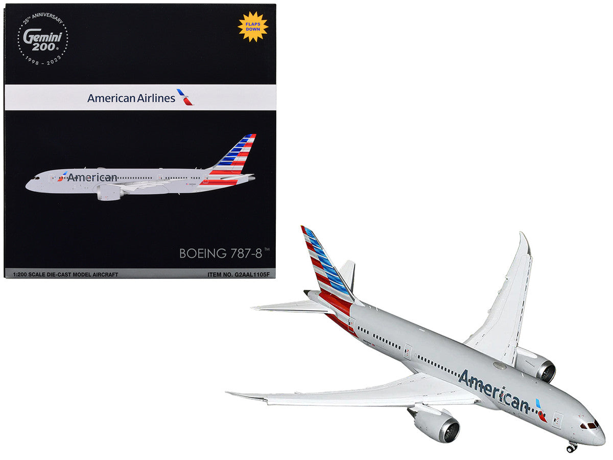 Boeing 787-8 Commercial Aircraft with Flaps Down "American Airlines" Gray with Tail Stripes "Gemini 200" Series 1/200 Diecast Model Airplane by GeminiJets LuxuryLifeWay Online Store