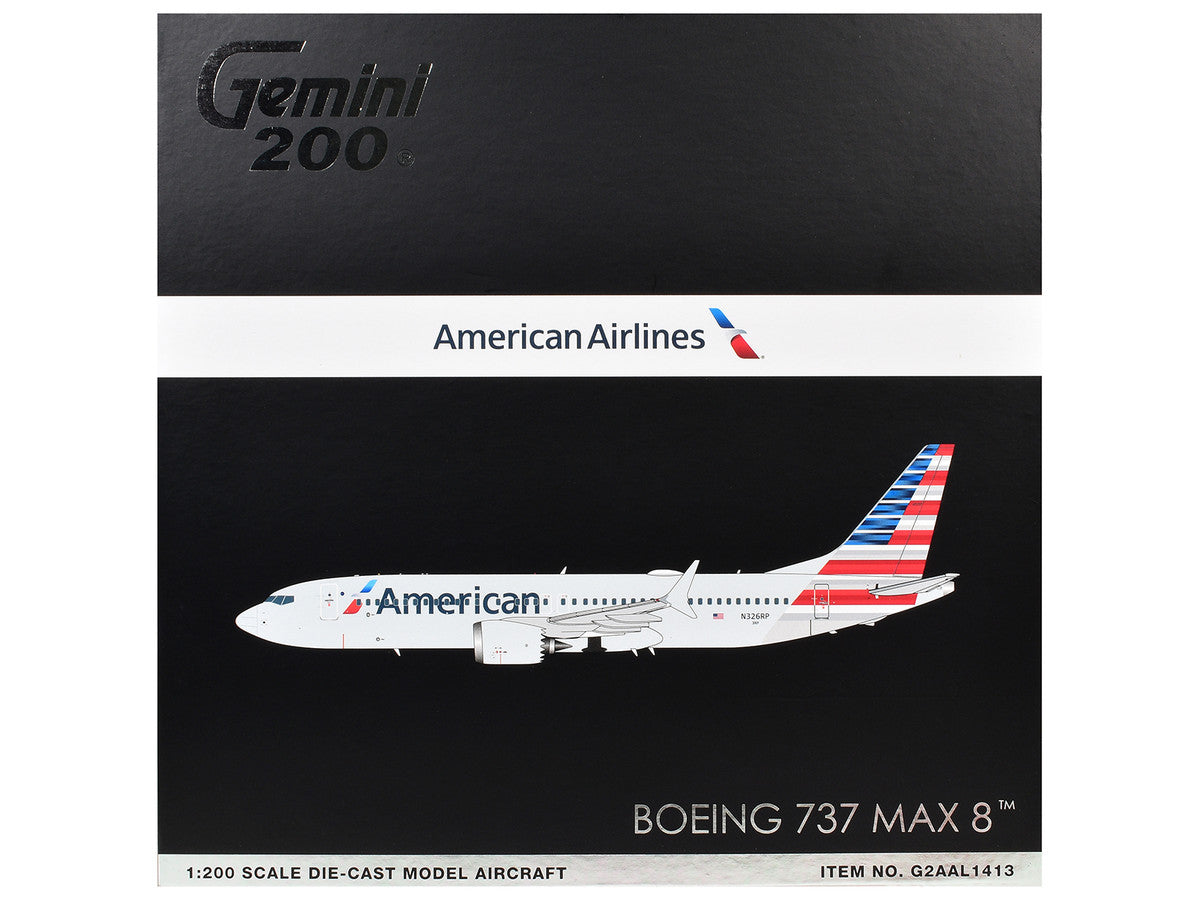 Boeing 737 MAX 8 Commercial Aircraft "American Airlines" (N326RP) Gray with Striped Tail "Gemini 200" Series 1/200 Diecast Model by GeminiJets LuxuryLifeWay Online Store