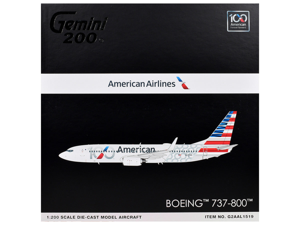 Boeing 737-800 Commercial Aircraft "American Airlines 100th Anniversary 2026" (N840NN) Gray with Tail Stripes "Gemini 200" Series 1/200 Diecast Model Airplane by GeminiJets LuxuryLifeWay Online Store