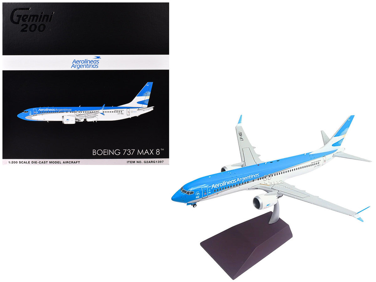 Boeing 737 MAX 8 Commercial Aircraft "Aerolineas Argentinas" (LV-KEJ) White and Blue "Gemini 200" Series 1/200 Diecast Model Airplane by GeminiJets LuxuryLifeWay Online Store