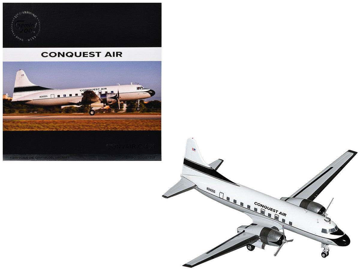 Convair C-131 Commercial Aircraft "Conquest Air Cargo" (N342GS) White with Black Tail Stripes "Gemini 200" Series 1/200 Diecast Model Airplane by GeminiJets LuxuryLifeWay Online Store
