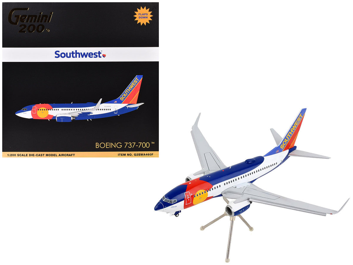 Boeing 737-700 Commercial Aircraft with Flaps Down Configuration "Southwest Airlines - Colorado One" (N230WN) White and Blue "Gemini 200" Series 1/200 Diecast Model Airplane by GeminiJets LuxuryLifeWay Online Store