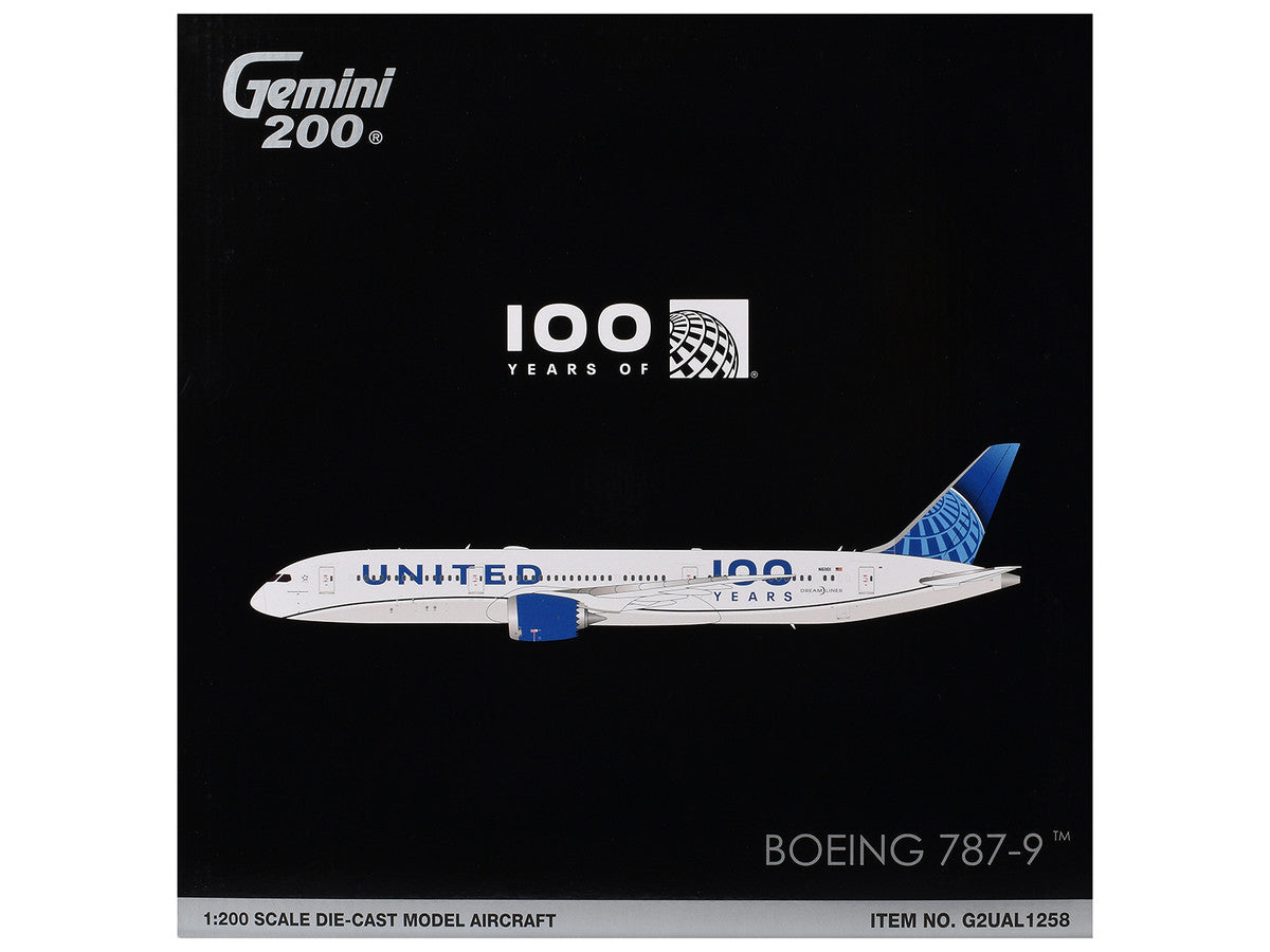Boeing 787-9 Commercial Aircraft "United Airlines 100 Years" (N61101) White with Graphics and Blue Tail "Gemini 200" Series 1/200 Diecast Model by GeminiJets LuxuryLifeWay Online Store