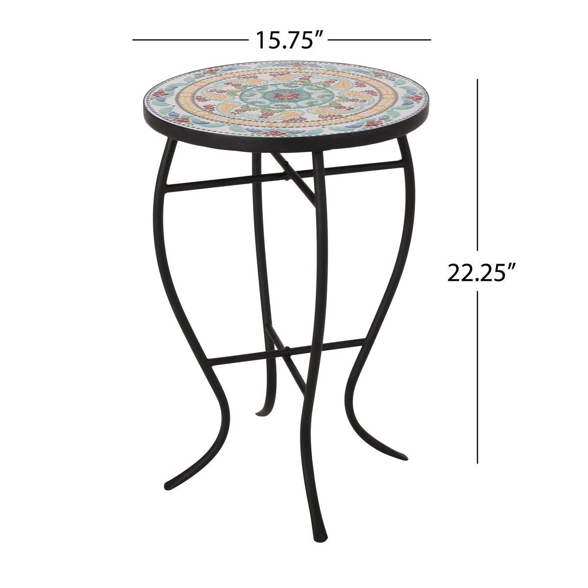 Round Mosaic Tile Bistro Style Outdoor Patio Table with Metal Base LuxuryLifeWay Online Store