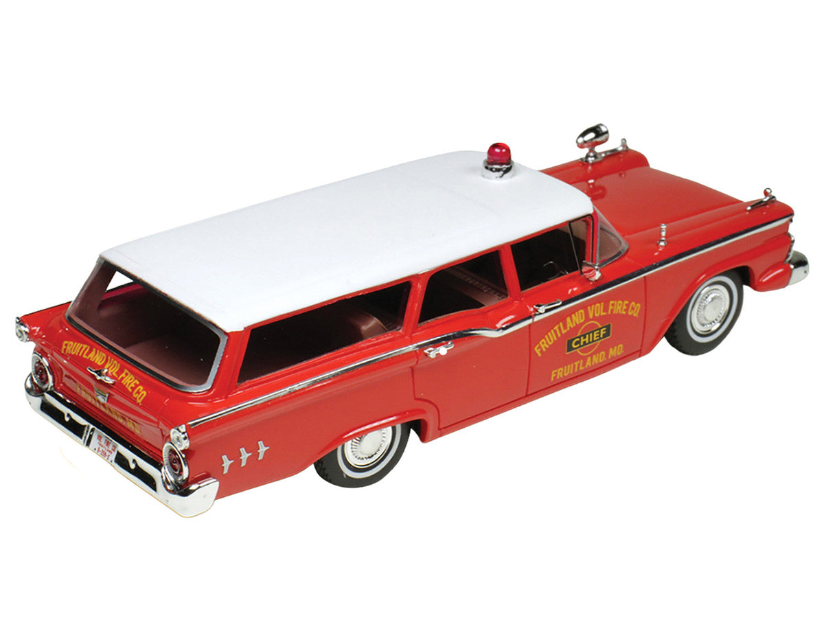 1959 Ford Country Squire "Fruitland MD Fire Chief" Red with White Top Limited Edition to 200 pieces Worldwide 1/43 Model Car by Goldvarg Collection LuxuryLifeWay Online Store