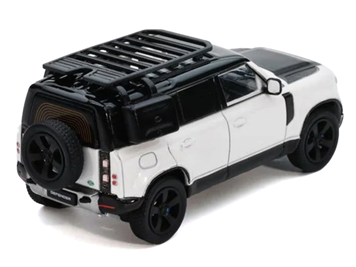 Land Rover Defender 110 White Metallic with Black Top and Roof Rack 1/64 Diecast Model Car by GCD x Enchery LuxuryLifeWay Online Store