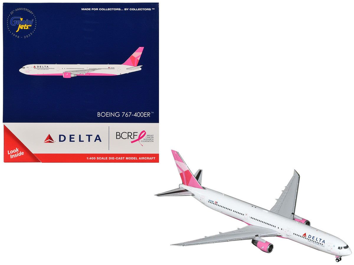 Boeing 767-400ER Commercial Aircraft "Delta Air Lines - Breast Cancer Research Foundation" (N845MH) White with Pink Tail 1/400 Diecast Model Airplane by GeminiJets LuxuryLifeWay Online Store