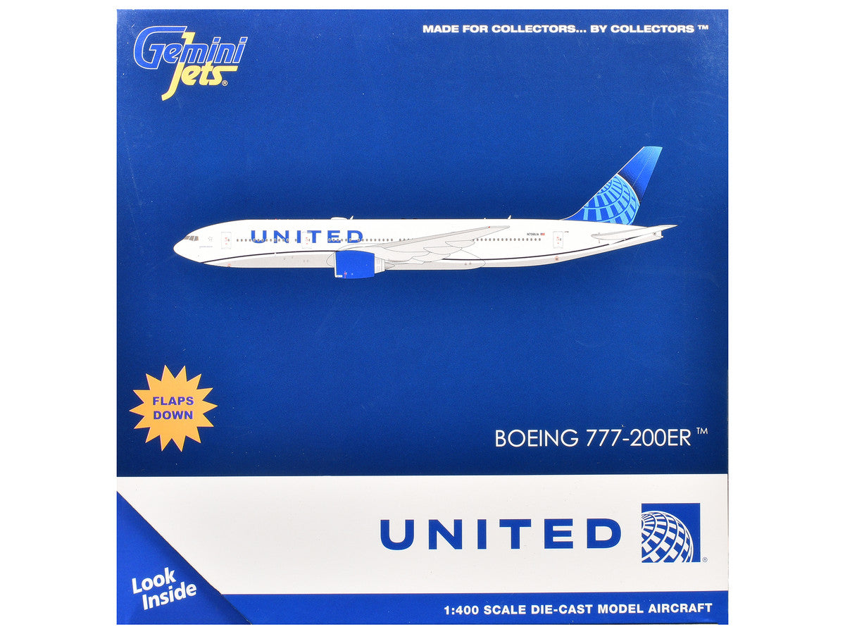 Boeing 777-200ER Commercial Aircraft with Flaps Down "United Airlines" (N798UA) White with Blue Tail 1/400 Diecast Model Airplane by GeminiJets LuxuryLifeWay Online Store