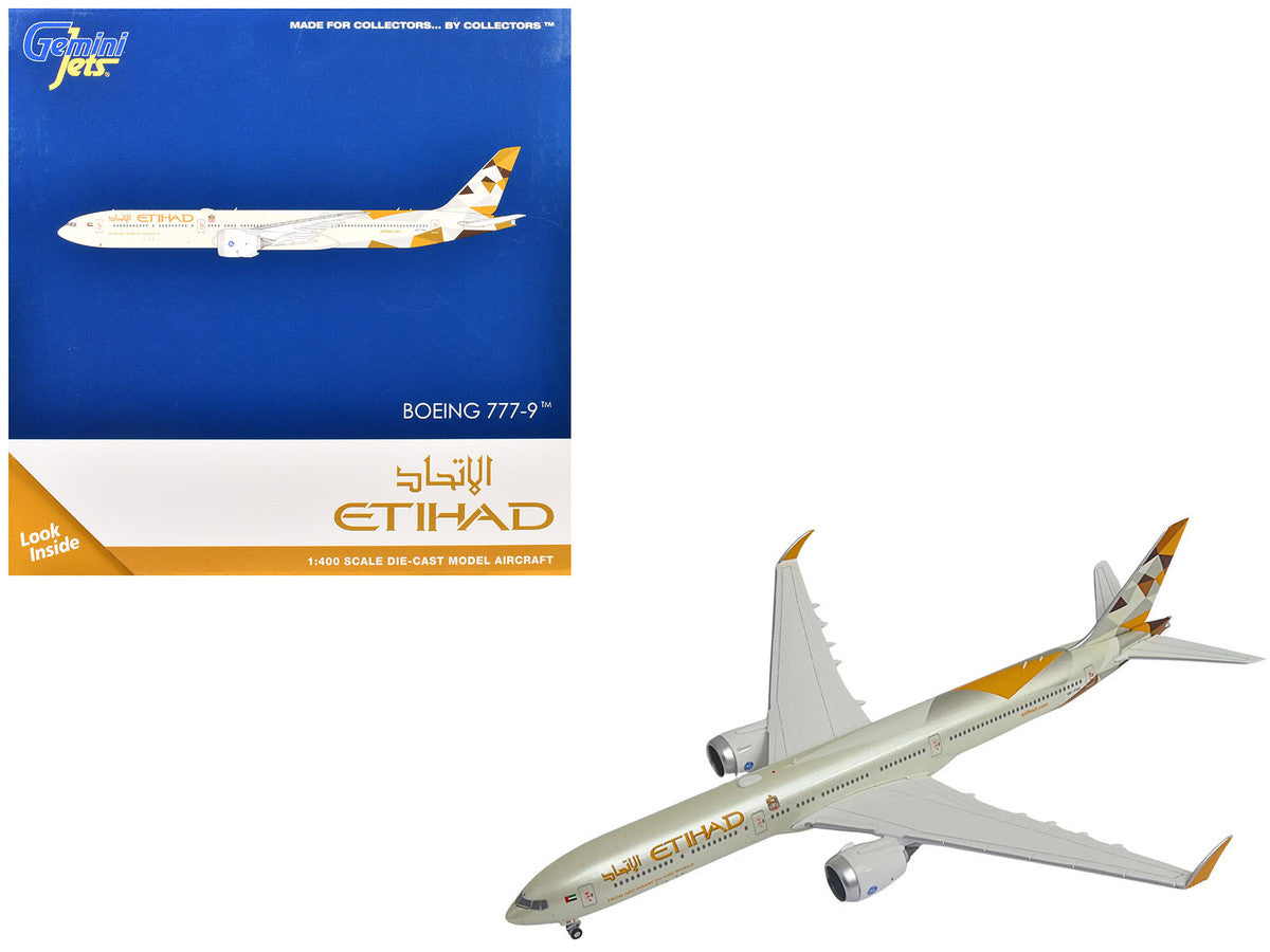 Boeing 777-9 Commercial Aircraft "Etihad Airways" (A6-FAA) Beige with Tail Graphics 1/400 Diecast Model Airplane by GeminiJets LuxuryLifeWay Online Store