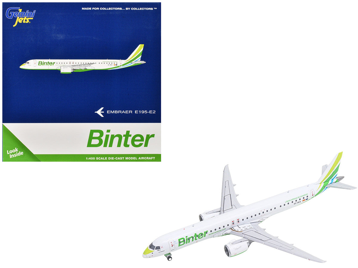 Embraer E195-E2 Commercial Aircraft "Binter Canarias" (EC-OEA) White with Green Tail Stripes Stripes 1/400 Diecast Model Airplane by GeminiJets LuxuryLifeWay Online Store