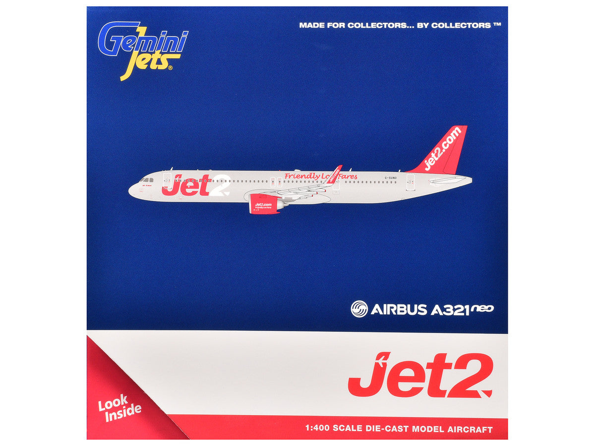 Airbus A321neo Commercial Aircraft "Jet2" (G-SUNO) Gray Metallic with Red Tail 1/400 Diecast Model Airplane by GeminiJets LuxuryLifeWay Online Store