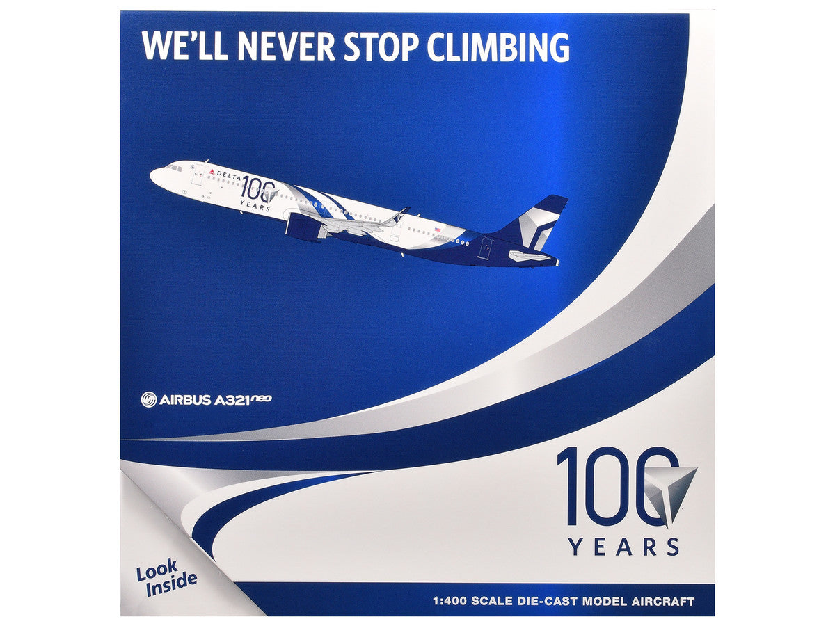Airbus A321neo Commercial Aircraft "Delta Air Lines 100 Years" (N589DT) White and Blue with Stripes 1/400 Diecast Model Airplane by GeminiJets LuxuryLifeWay Online Store