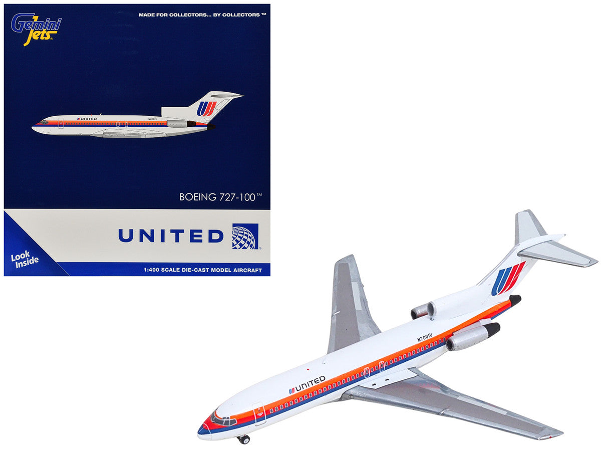 Boeing 727-100 Commercial Aircraft "United Airlines - Saul Bass Livery" (N7001U) White with Stripes 1/400 Diecast Model by GeminiJets LuxuryLifeWay Online Store