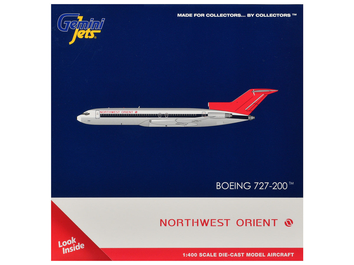 Boeing 727-200 Commercial Aircraft "Northwest Orient" (N298US) Silver with White Stripes and Red Tail 1/400 Diecast Model by GeminiJets LuxuryLifeWay Online Store