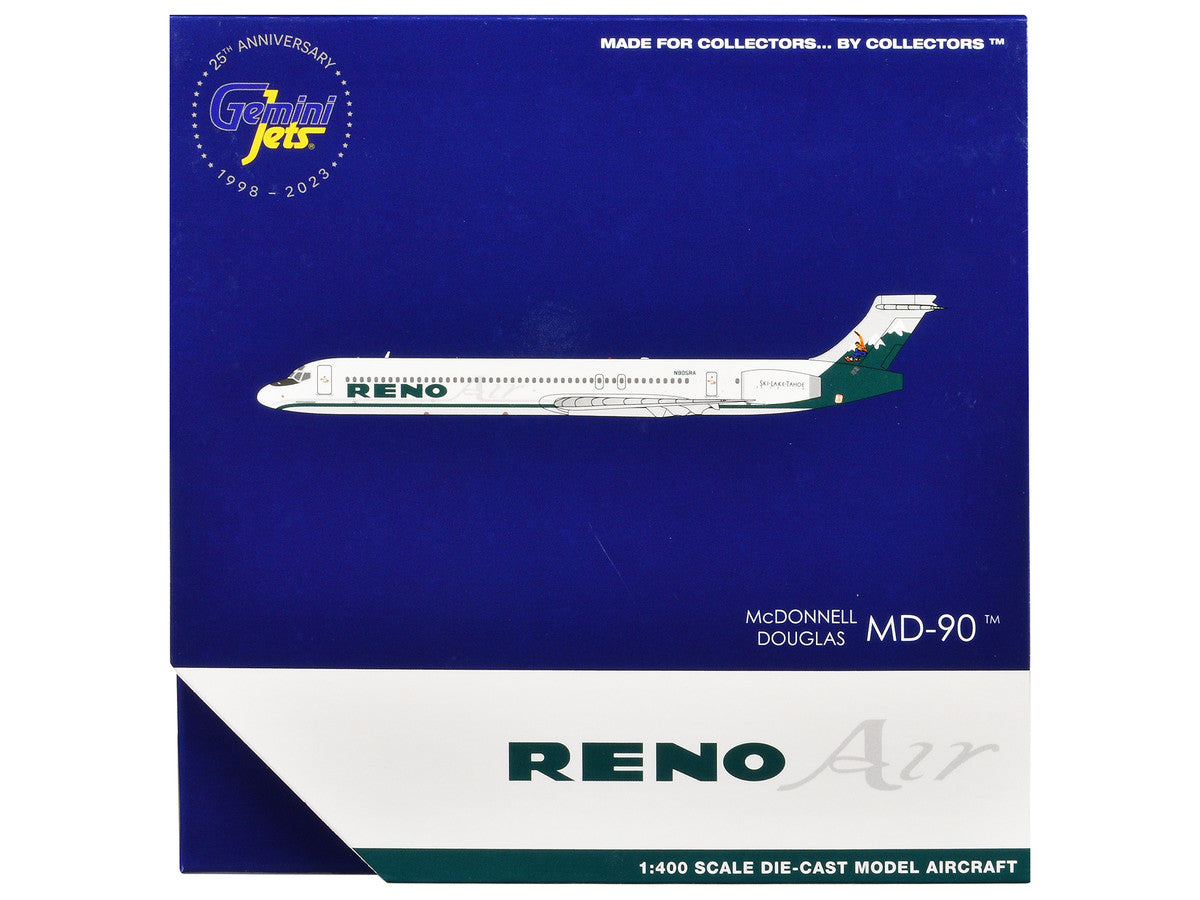 McDonnell Douglas MD-90 Commercial Aircraft "Reno Air" (N905RA) White with Green Tail 1/400 Diecast Model Airplane by GeminiJets LuxuryLifeWay Online Store
