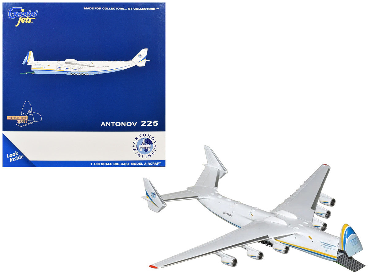 Antonov An-225 Mriya Commercial Aircraft "Antonov Airlines" (UR-82060) White with Blue and Yellow Stripes "Interactive Series" 1/400 Diecast Model by GeminiJets LuxuryLifeWay Online Store