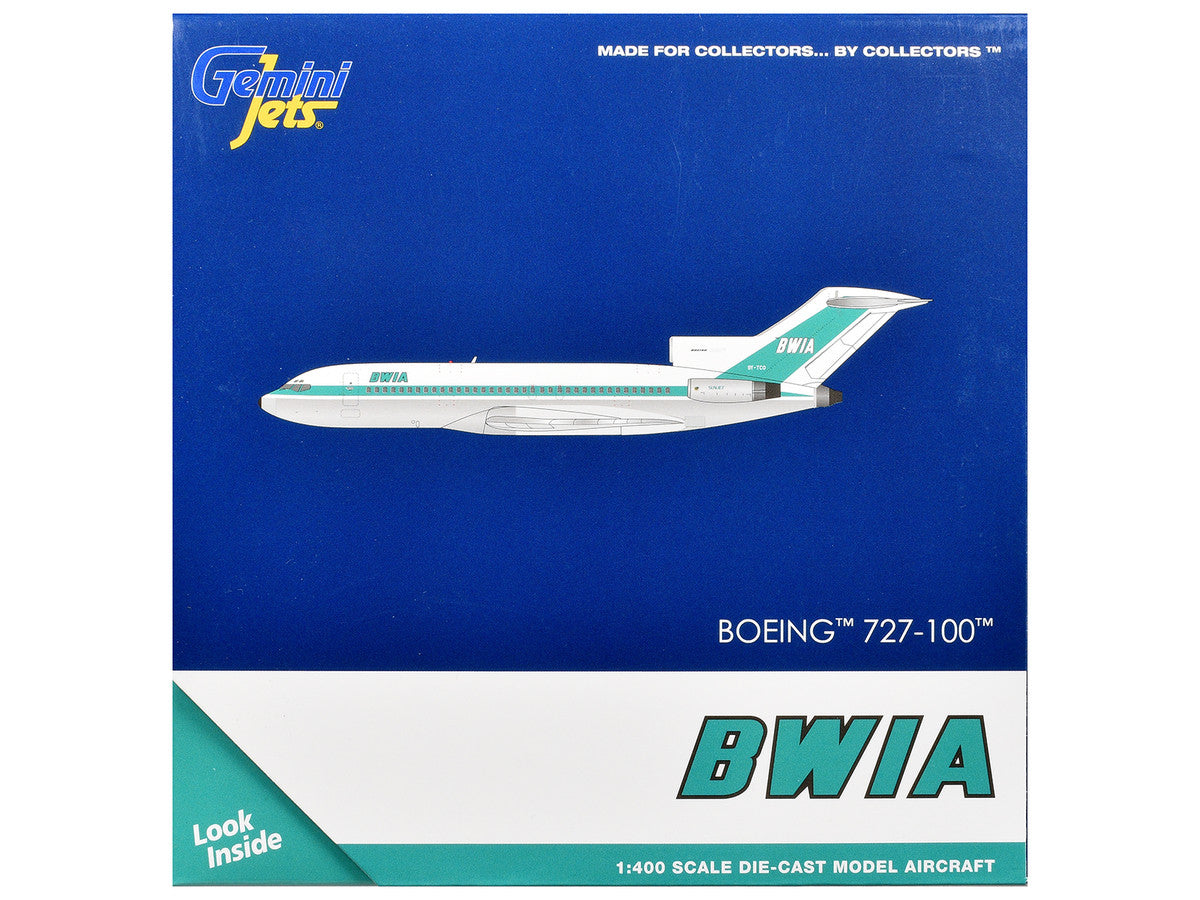 Boeing 727-100 Commercial Aircraft "British West Indian Airways" (9Y-TCO) White with Light Green Stripes 1/400 Diecast Model Airplane by GeminiJets LuxuryLifeWay Online Store