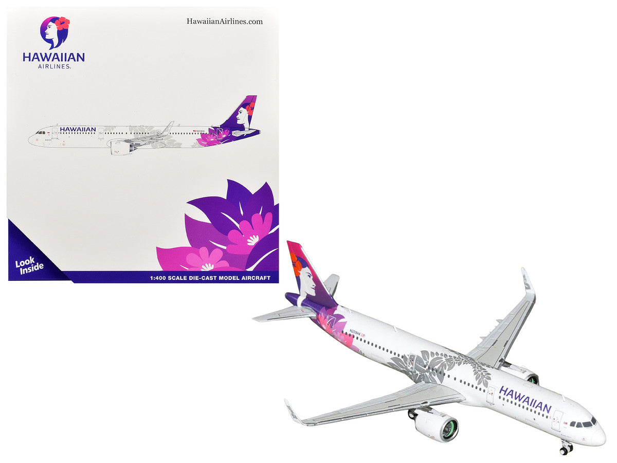 Airbus A321neo Commercial Aircraft "Hawaiian Airlines" (N209HA) White with Purple Tail Graphics 1/400 Diecast Model Airplane by GeminiJets LuxuryLifeWay Online Store