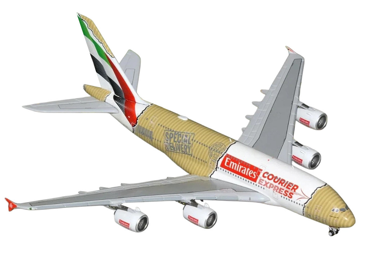Airbus A380-800 Commercial Aircraft "Emirates Courier Express" (A6-EET) White with Tail Stripes and Package Graphics 1/400 Diecast Model Airplane by GeminiJets LuxuryLifeWay Online Store