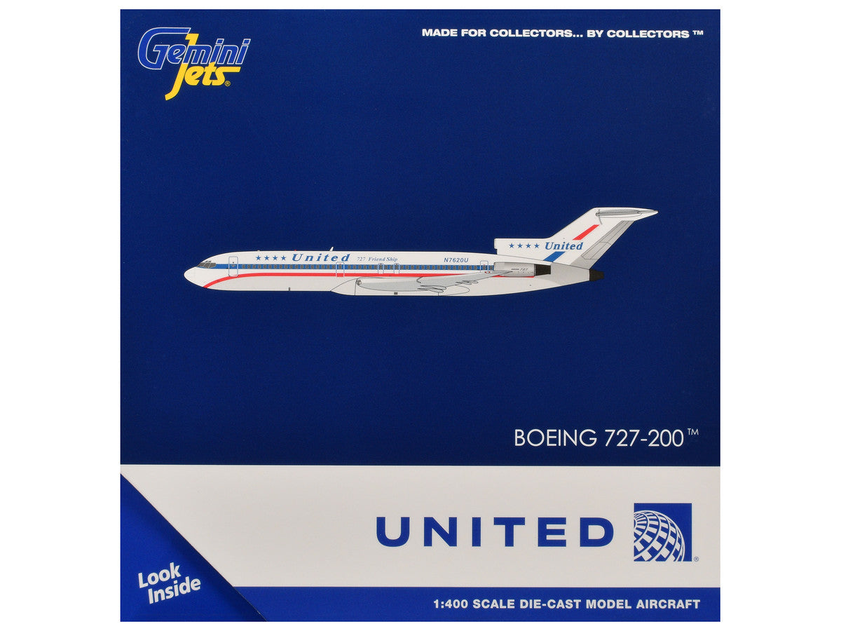 Boeing 727-200 Commercial Aircraft "United Airlines - Stars & Bars/Friend Ship" (N7620U) White with Red and Blue Stripes 1/400 Diecast Model Airplane by GeminiJets LuxuryLifeWay Online Store