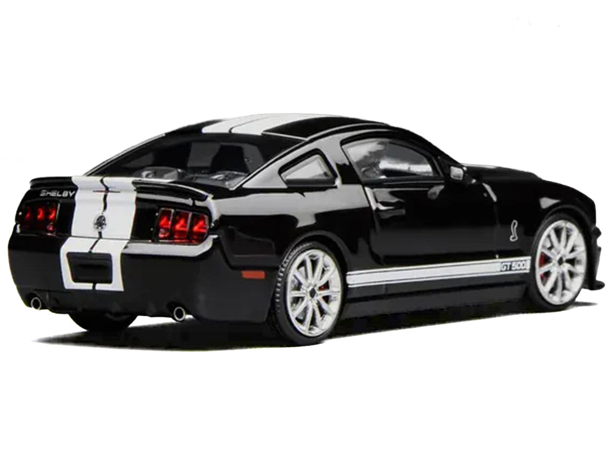 2007 Ford Mustang Shelby GT500 Ebony Black with White Stripes 1/64 Diecast Model Car by MotorHelix & Greenlight LuxuryLifeWay Online Store