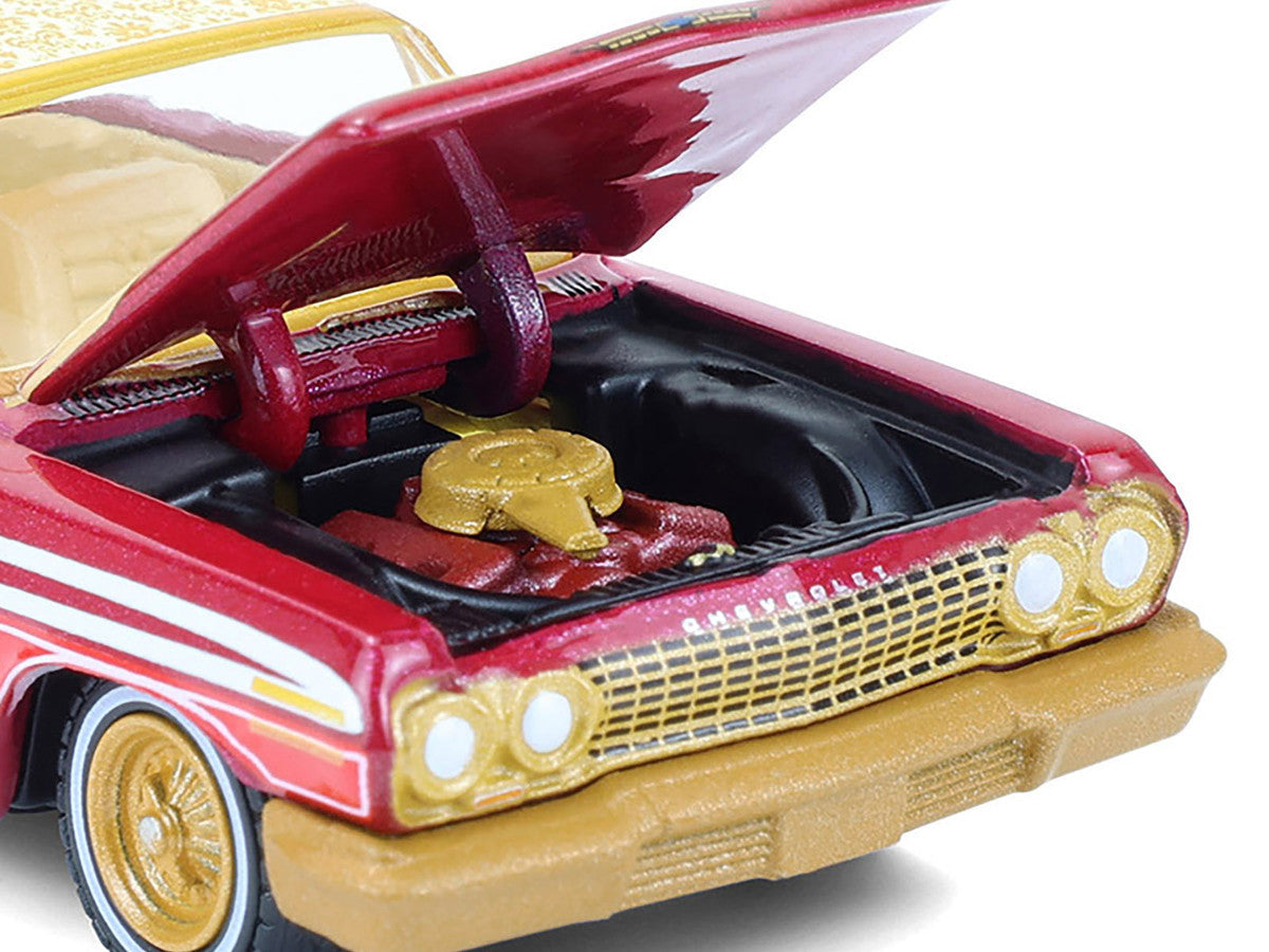 1963 Chevrolet Impala Lowrider "Michael Heralda Special Edition" Red Metallic with Cream Top and Interior with Gold Graphics "Hobby Exclusive" Series 1/64 Diecast Model Car by Greenlight LuxuryLifeWay Online Store