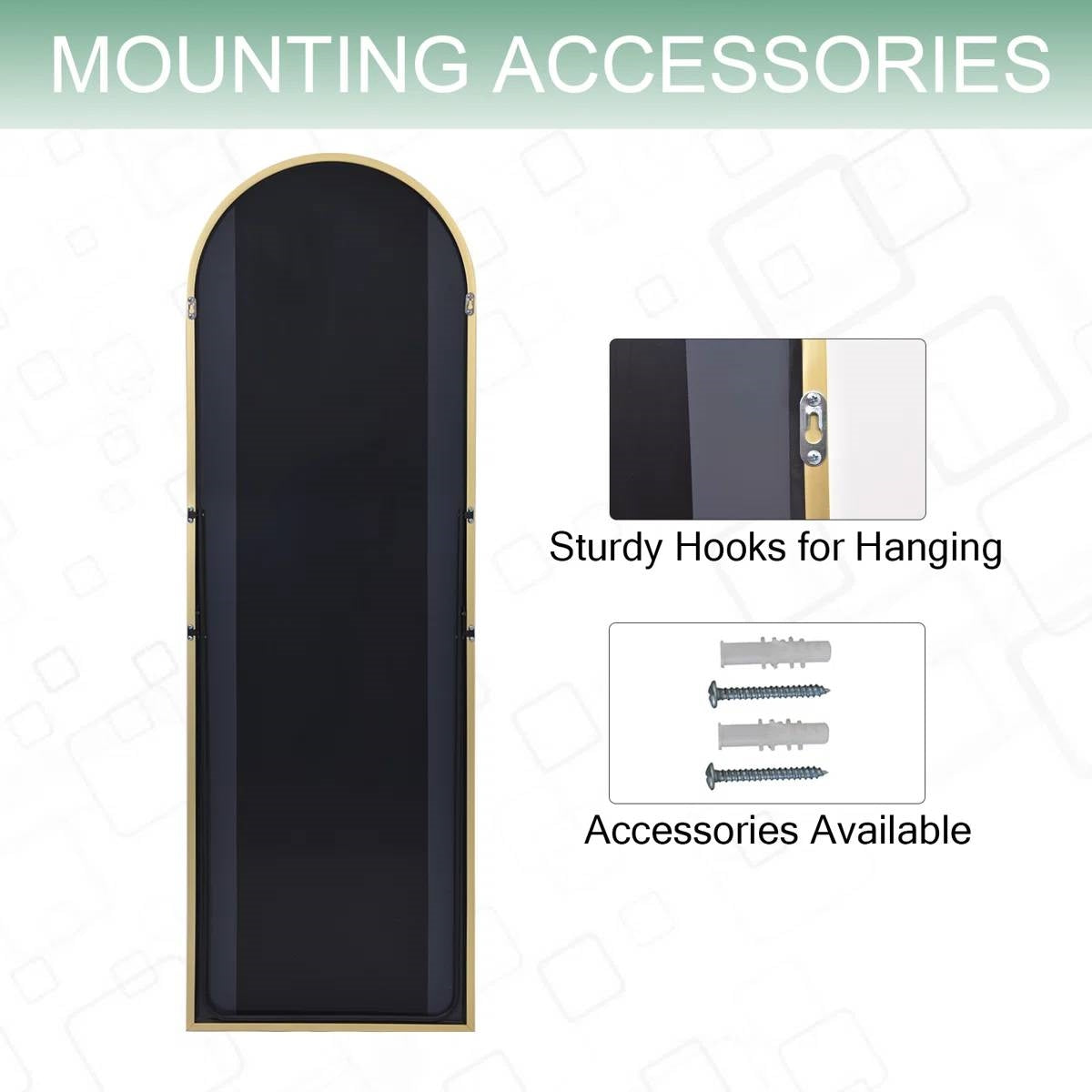 Gold 64-inch Full Length Arched Floor Mirror with Stand and Wall Hanging Screws LuxuryLifeWay Online Store