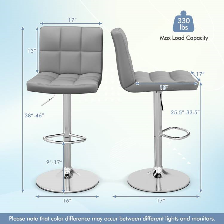 Set of 2 Modern Adjustable Height Barstools w/ Comfortable Grey PU Leather Seat LuxuryLifeWay Online Store