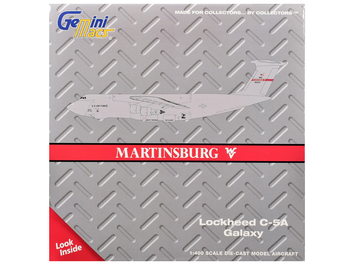 Lockheed C-5A Galaxy Transport Aircraft "Martinsburg Air Force Base" United States Air Force (68-0222) Gray "Gemini Macs" Series 1/400 Diecast Model by GeminiJets LuxuryLifeWay Online Store