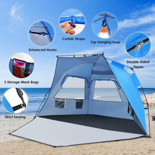 3-4 Person Easy Pop Up Beach Tent UPF 50+ Portable Sun Shelter-Orange