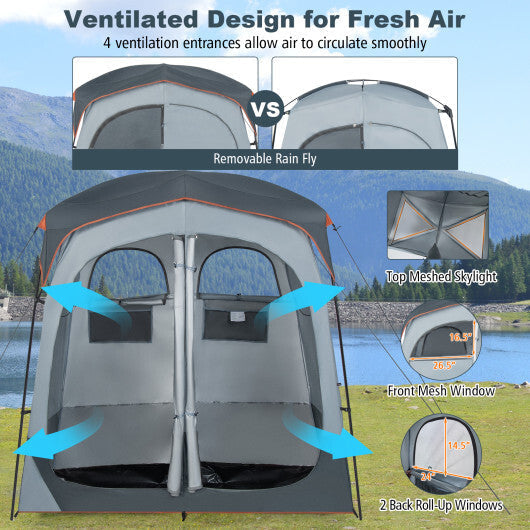 2 Rooms Oversize Privacy Shower Tent with Removable Rain Fly and Inside Pocket-Gray LuxuryLifeWay Online Store