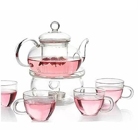 6-Piece Glass Tea Pot Set with 4 Cups Teapot Warmer and Infuser LuxuryLifeWay Online Store
