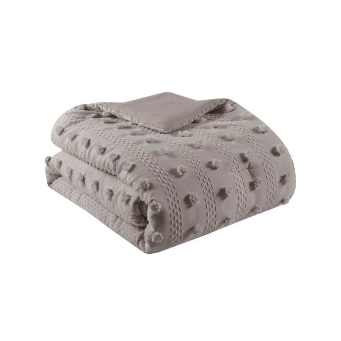 King/Cal King 3-Piece Grey Microfiber Comforter Set with Decorative Pompoms LuxuryLifeWay Online Store