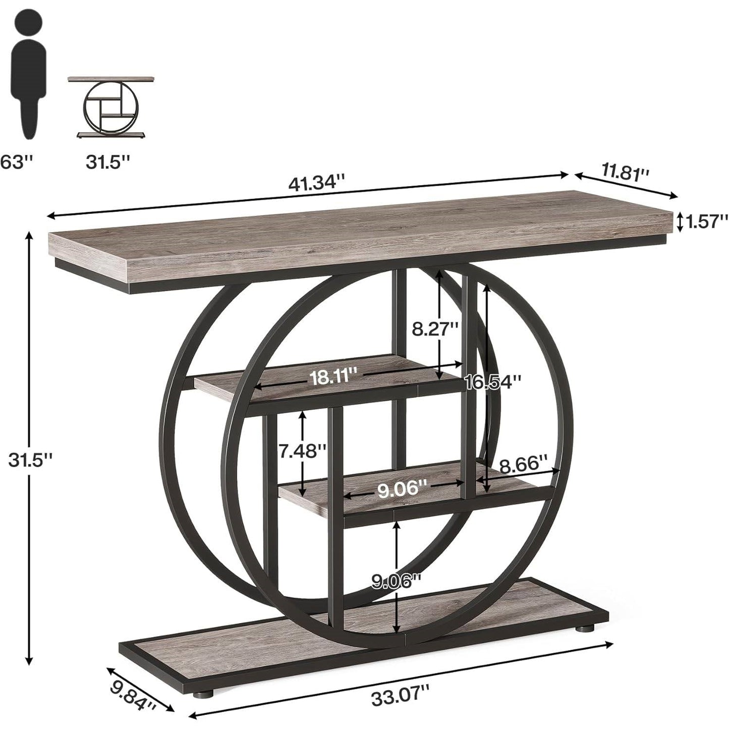 Modern 41-inch Wide Narrow Entryway Console Table with Grey Wood Finish Shelves LuxuryLifeWay Online Store