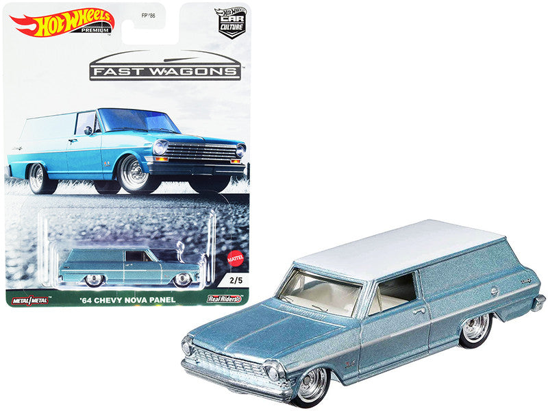 1964 Chevrolet Nova Panel Light Blue Metallic with White Top "Fast Wagons" Series Diecast Model Car by Hot Wheels LuxuryLifeWay Online Store