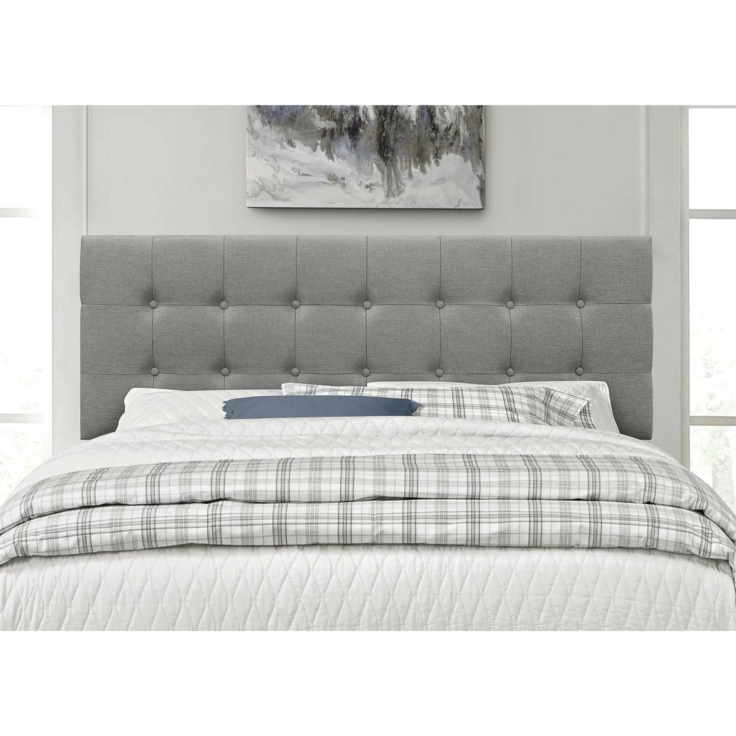 King size Mid-Century Style Button-Tufted Headboard in Grey Upholstered Fabric LuxuryLifeWay Online Store