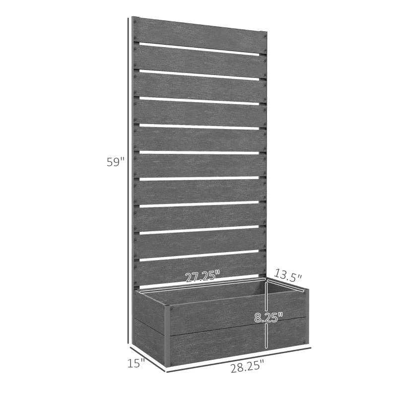 Outdoor Garden Raised Bed Planter with Slatted Fence Trellis in Grey Wood Finish LuxuryLifeWay Online Store
