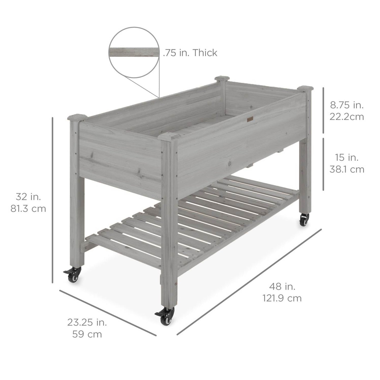 Outdoor Grey Wood Raised Garden Bed Planter Box with Shelf and Locking Wheels LuxuryLifeWay Online Store