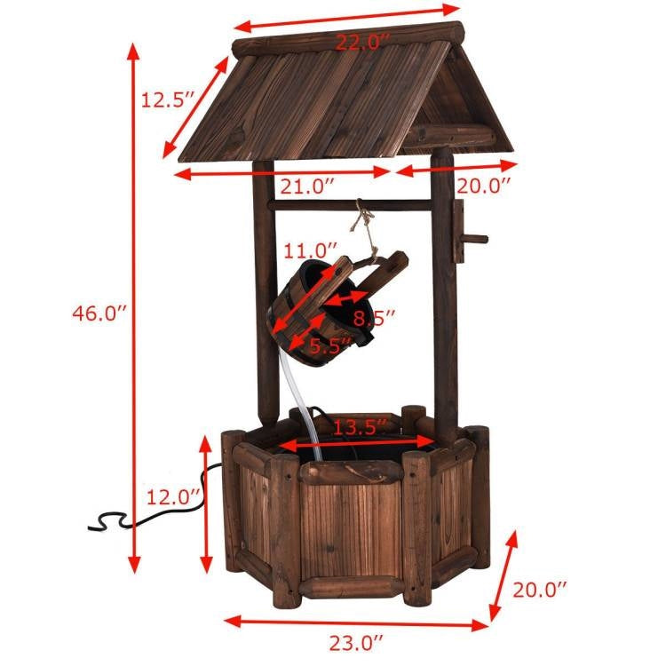 Outdoor Patio Garden Solid Wood Wishing Well Water Fountain with Pump LuxuryLifeWay Online Store