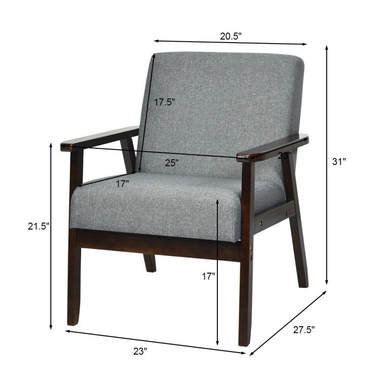 Retro Modern Classic Grey Linen Wide Accent Chair with Espresso Wood Frame LuxuryLifeWay Online Store
