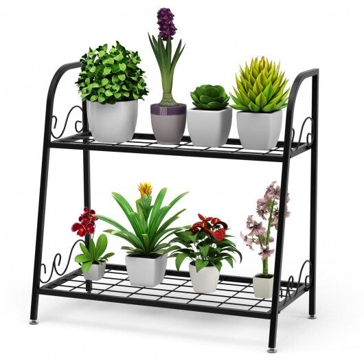 2-tier Patio Metal Plant Stand - Color: Black - Size: 2-Tier LuxuryLifeWay Online Store