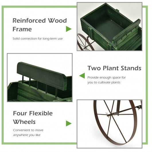 Wooden Wagon Plant Bed With Wheel for Garden Yard-Green - Color: Green LuxuryLifeWay Online Store