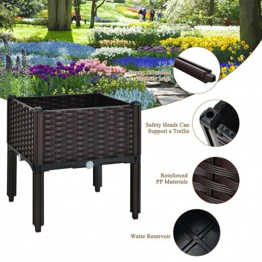 2 Set Elevated Plastic Raised Garden Bed Planter Kit for Flower Vegetable Grow-Brown - Color: Brown LuxuryLifeWay Online Store