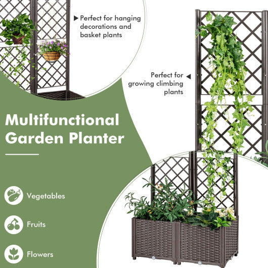 PE Rattan Raised Garden Bed with Trellis Planter Box for Climbing Plants-Brown - Color: Brown LuxuryLifeWay Online Store