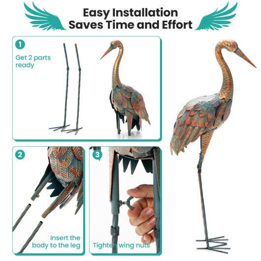 Set of 2 Crane Garden Statues Standing Metal Crane Sculptures Bird LuxuryLifeWay Online Store