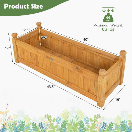 Wooden Rectangular Garden Bed with Drainage System-Natural