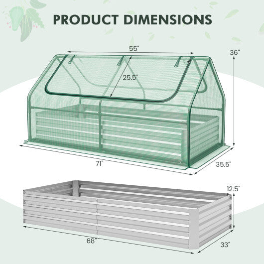 6 x 3 x 3 Feet Galvanized Raised Garden Bed with Greenhouse-Silver LuxuryLifeWay Online Store