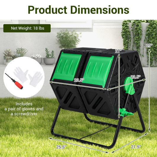 Dual Chamber Garden Compost Tumbler with Sliding Doors-Black & Green LuxuryLifeWay Online Store