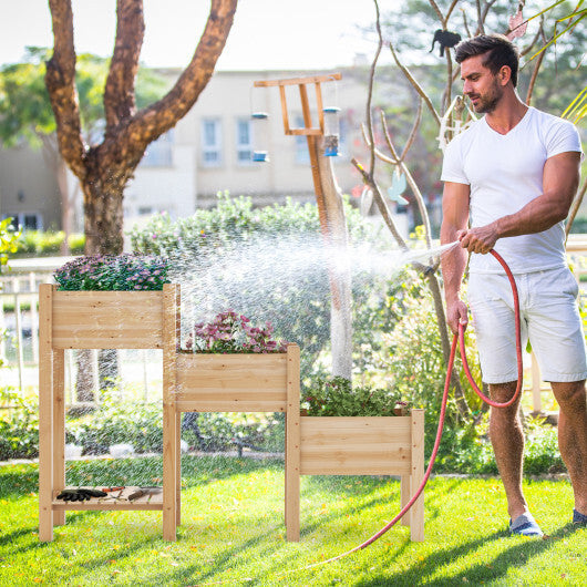3-Tier Wooden Raised Garden Bed with Open Storage Shelf-Natural LuxuryLifeWay Online Store